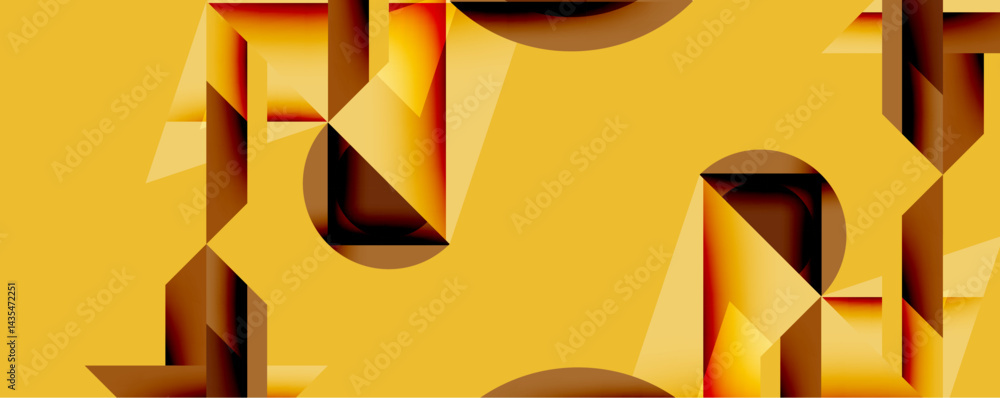 Aufkleber Abstract geometric composition. Golden hues dominate, creating depth via layered shapes. Sharp angles, shadows suggest threedimensional forms. Minimalist design, warm tones present.