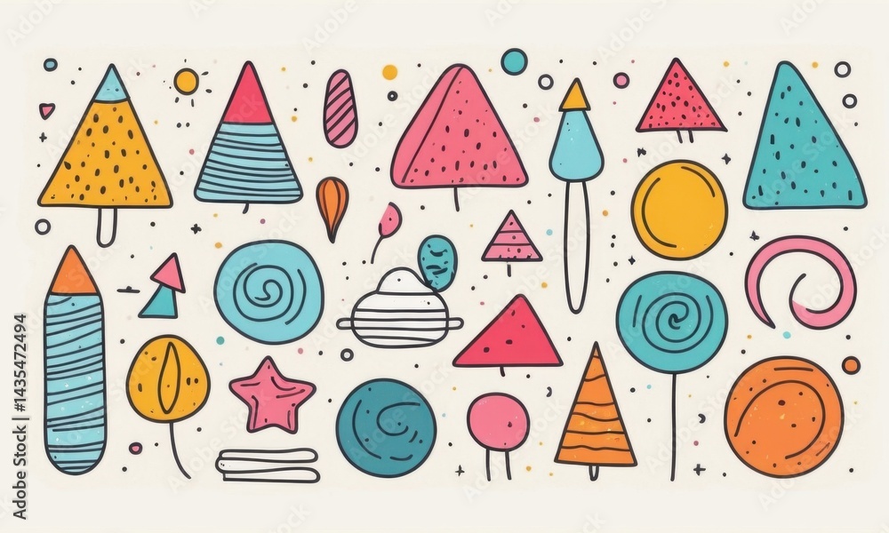 Poster a collection of colorful objects arranged on a plain white background, ideal for use in designs and 