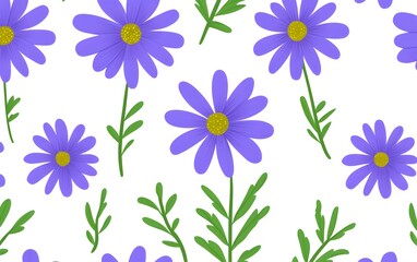 Seamless Pattern Purple Flowers Botanical Illustration