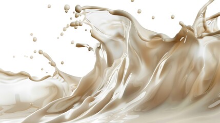 A silky splash of almond cream, the liquid gracefully suspended against a pristine white backdrop.