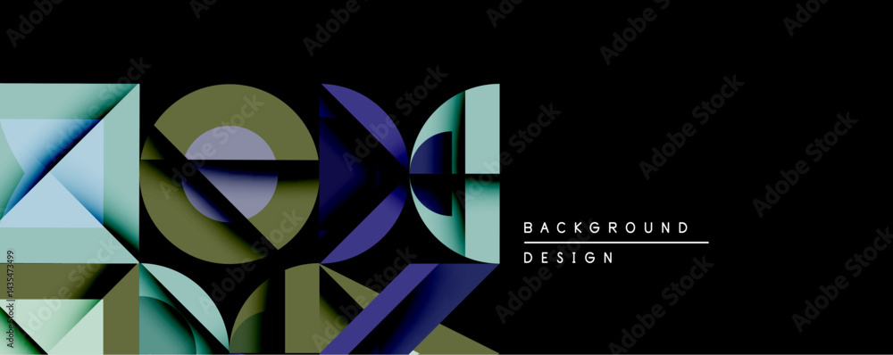 Leinwandbilder Abstract geometric composition. Overlapping shapes create dynamic visual effect. Dark background emphasizes colorful forms, modern design element.