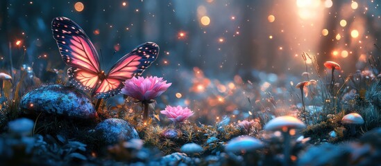 Magical Butterfly in Enchanting Forest at Night