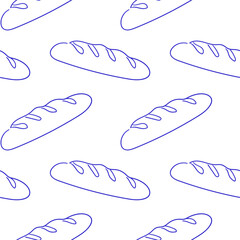 Decorative pattern featuring blue line drawings of baguettes on a white background suitable for various design projects