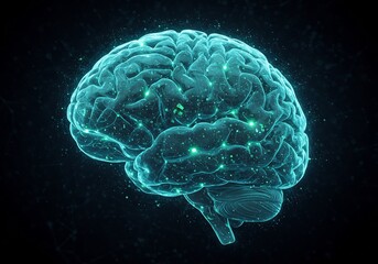 Glowing Blue Human Brain Digital 3D Model