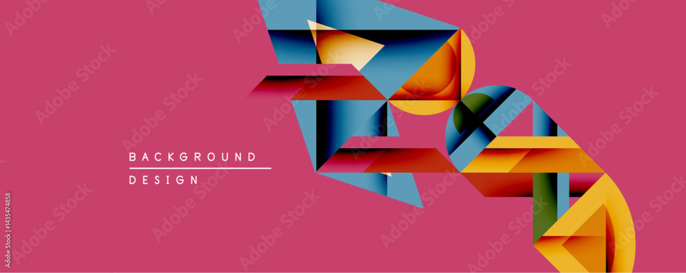 Aufkleber Abstract geometric composition. Overlapping shapes create dynamic visual effect. Warm, cool colors contrast against pink backdrop. Modern design element.