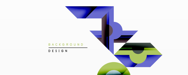 Abstract geometric shapes overlap, creating dynamic composition. Blue, green hues dominate design. Minimalist style suggests modern aesthetic, suitable background element.