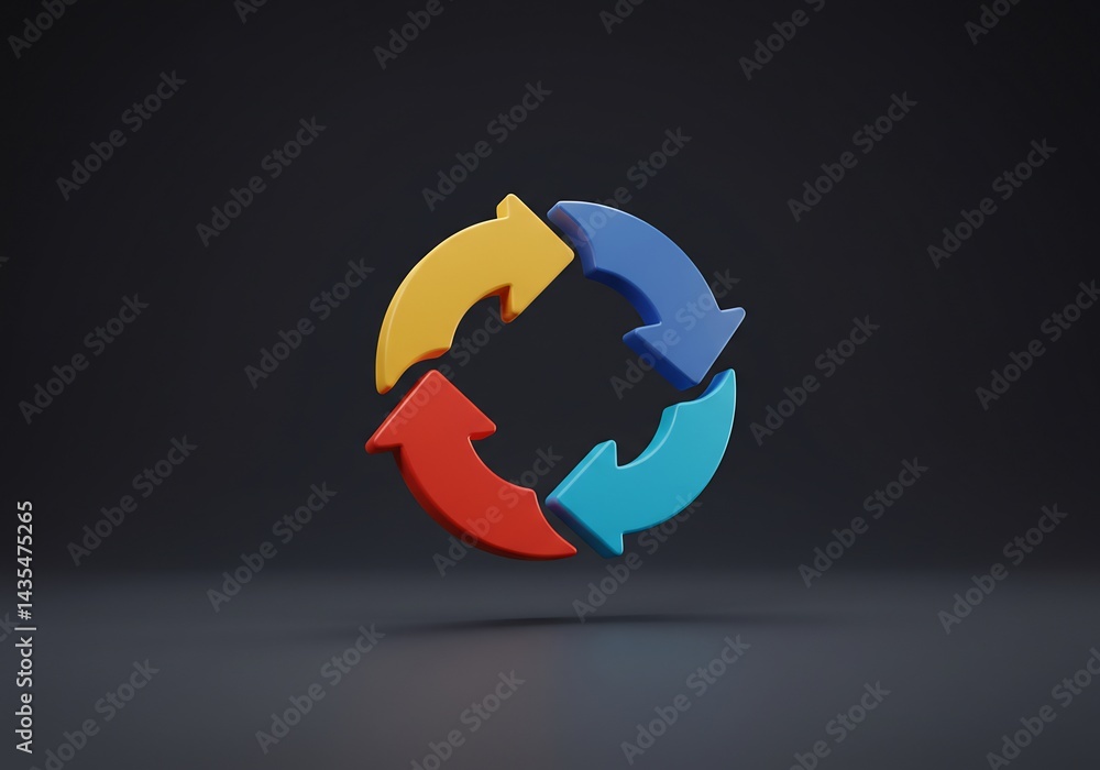 Poster colorful arrow cycle symbol rotating on dark background