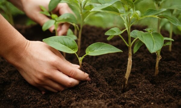 Fototapeta A person holding a plant, suitable for nature or garden themed projects
