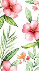 Watercolor Tropical Flowers Botanical Illustration