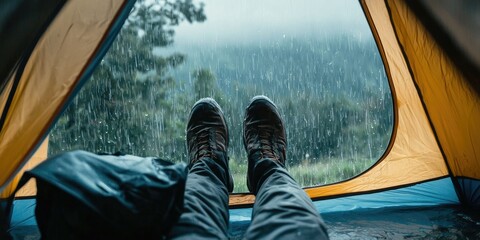A moment of solitude-sitting inside a tent while rain pours outside