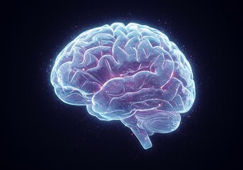 Glowing Digital Brain in Dark Background
