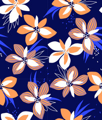 pattern on a colorful background with a  wild  flowers of different sizes artwork for tattoo, fabrics, souvenirs, packaging, greeting cards and scrapbooking