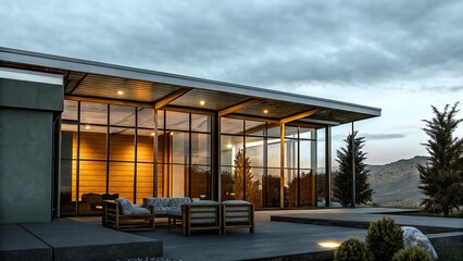 Obraz premium Illuminated Glass House in the Desert