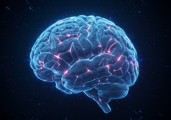 Glowing Digital Brain Network: Abstract 3D Model