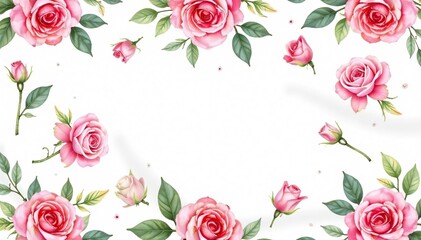 Naklejka premium Delicate watercolor roses & leaves, repeating pattern, flower pattern, pastel