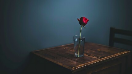 Crimson Bloom: A solitary rose in a simple glass, evoking quiet beauty