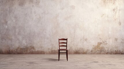 A wooden chair in a room with a concrete wall.