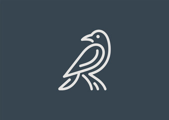 Line art abstract raven logo with dark elegance