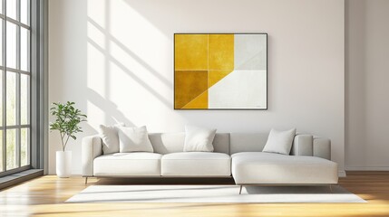 A bright modern living room with stylish furniture and art