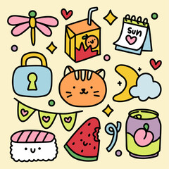 Cute Colorful Hand Drawn Doodles Elements