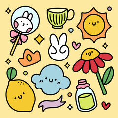 Cute Colorful Hand Drawn Doodles Elements