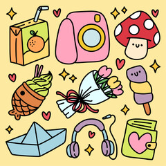 Cute Colorful Hand Drawn Doodles Elements