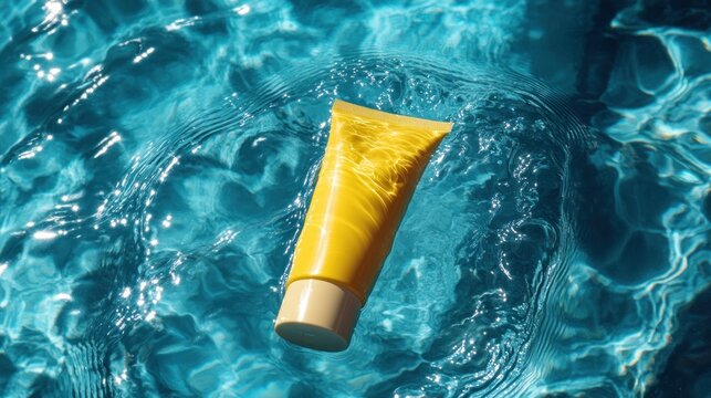 Yellow tube sunscreen in water