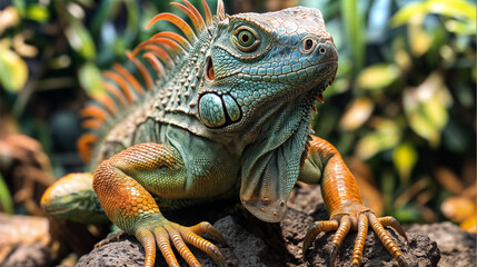 Fototapeta premium Portrait of an iguana in a tropical rainforest