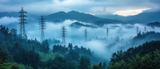 Misty Mountains with Power Lines