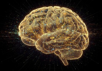 Glowing Golden Brain Circuitry Abstract Neural Network