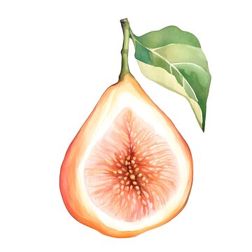 watercolor fig fruit slice with green leaf clip art preview