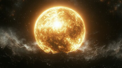 Obraz premium Fiery celestial orb dominating cosmic landscape.