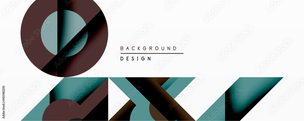 Poster abstract geometric composition. shapes overlap, creating layered effect. colors include maroon, teal