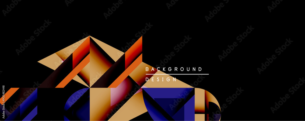 Leinwandbilder abstract geometric shapes overlap on black background. warm colors dominate design, creating dynamic