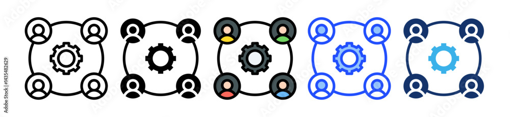 Poster team management icon collection with multiple styles