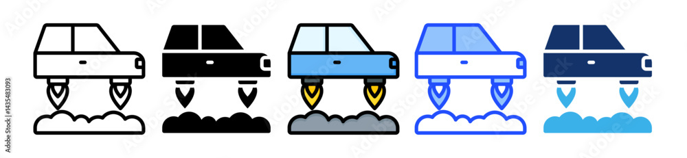 Poster flying icon collection with multiple styles