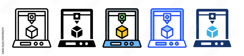 Poster 3d printer icon collection with multiple styles