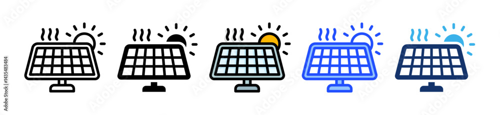 Poster solar panel icon collection with multiple styles