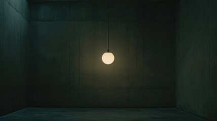 A dimly lit room with a single light bulb hanging from the ceiling.