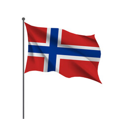 Realistic Waving Flag of Norway on White Background