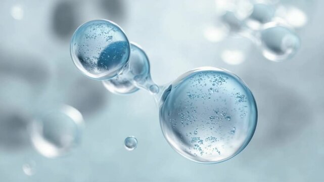 Two oxygen water molecules close together showing chemical bonds, vital for hydration, breathing, and energy made in cells with hemoglobin