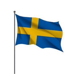 Sweden Flag Waving on White Background