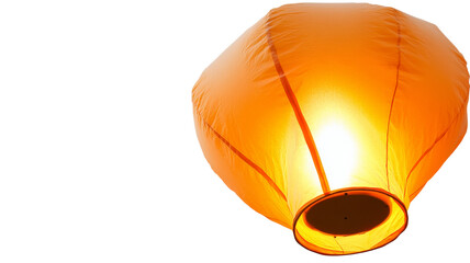 Bright orange sky lantern floating with transparent background