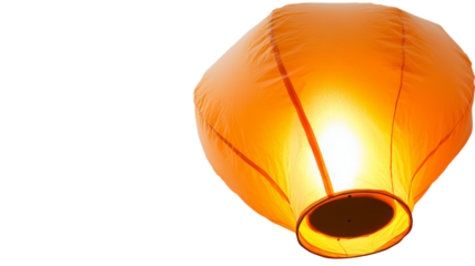 Bright orange sky lantern floating with transparent background