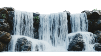 Wide waterfall cascading over rocks with transparent background
