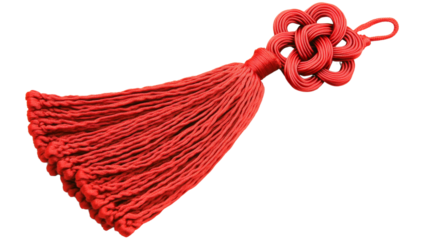 Vibrant red tassel with intricate knot design