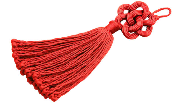 Vibrant red tassel with intricate knot design