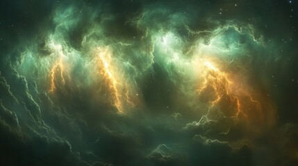 Celestial energy bursts through a swirling nebula.