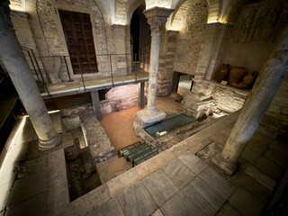 Interior of Duomo di Verona cathedral (Cattedrale di Santa Maria Matricolare) interior, Verona, Italy, excavations