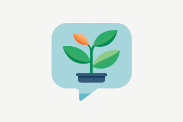 Clean Chat Bubble Growing Plant Inside Icon